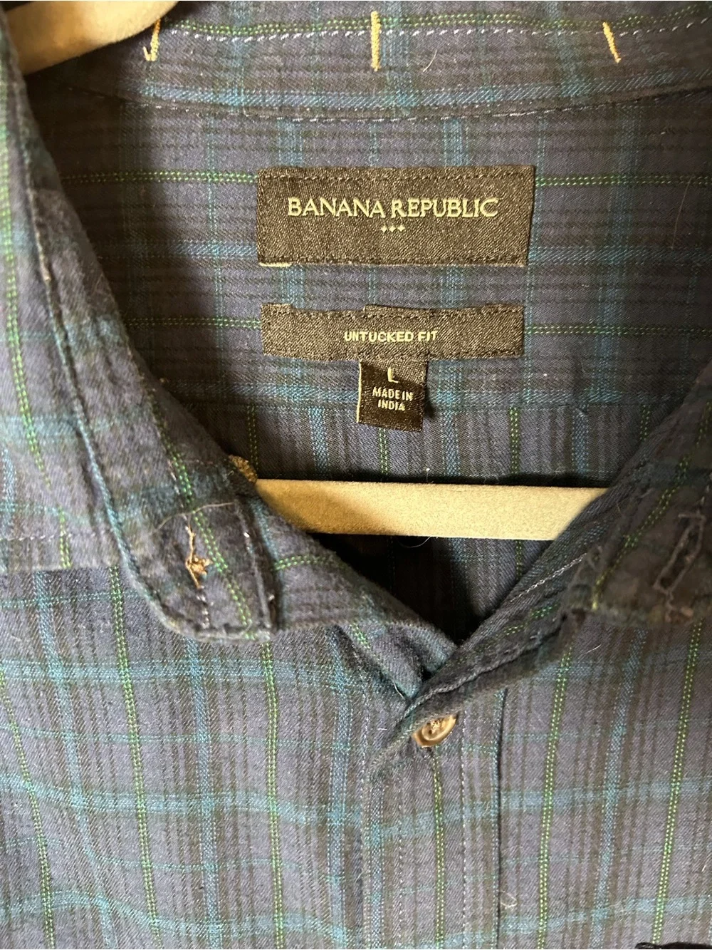 Banana Republic Men's L Blue Plaid Button-Down Shirt Casual Comfort